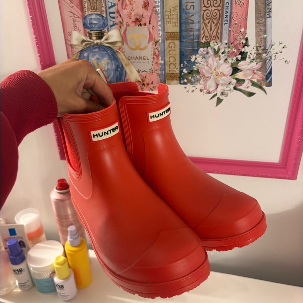 Hunter Vibrant Red Ankle Boots
